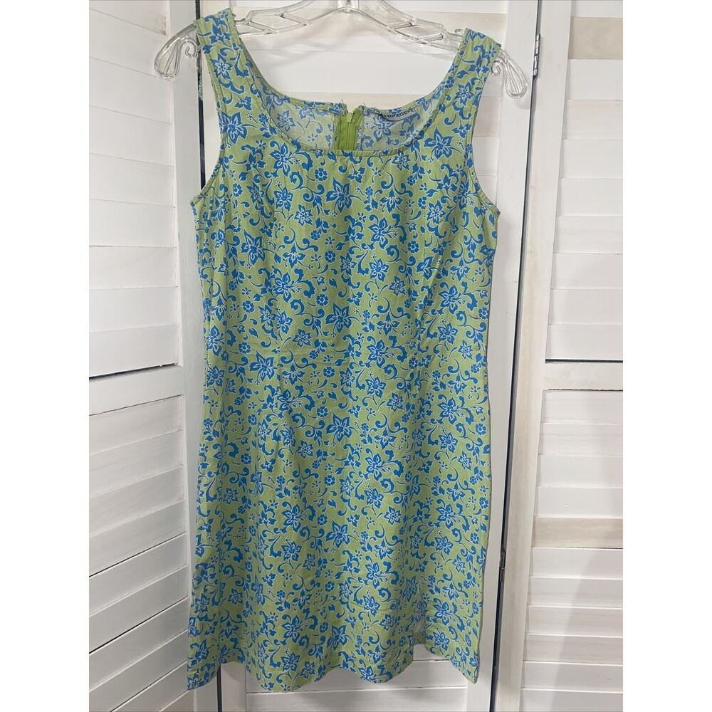 Vintage 80s 90s Rampage Green Blue Floral Knee Wiggle Dress Small Med Made USA